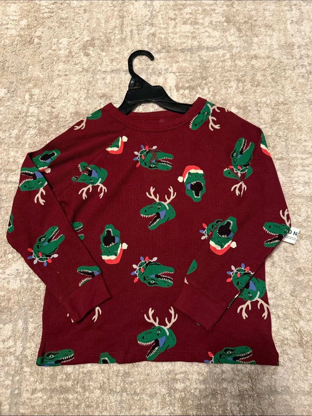 Old Navy Maroon Holiday Dino Waffle Long Sleeve size 5T-NWT